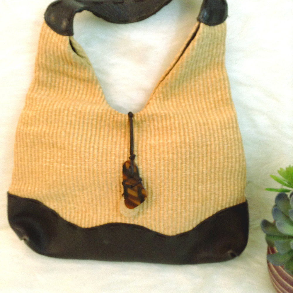 Leather and Straw Hobo Bag